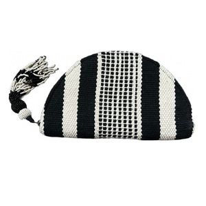 Universal Thread Black Off White Striped Woven Clutch Beaded Tassel